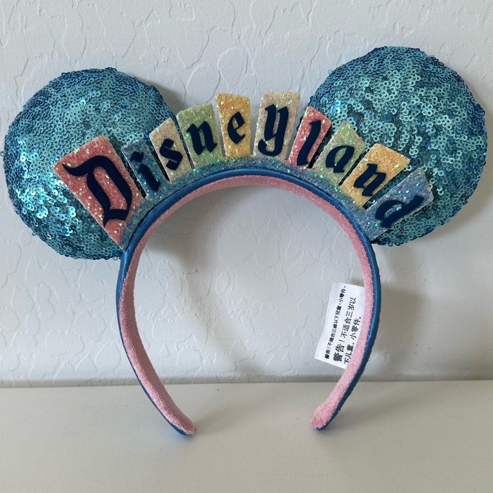 Disney Disneyland Marquee Sign Blue Sequin Ear Headband